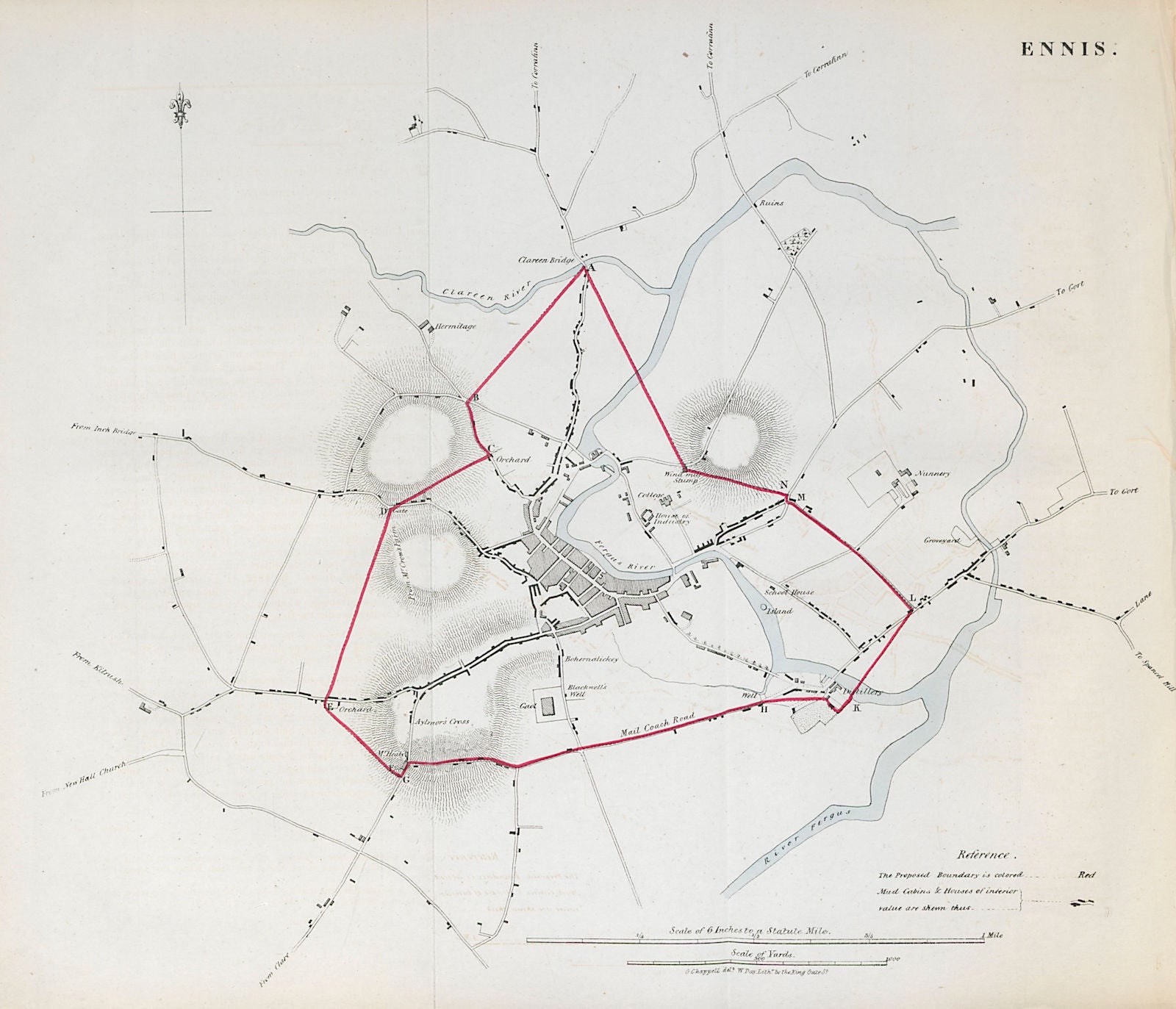 ENNIS town/borough plan. REFORM ACT. County Clare. Munster 1832 old map